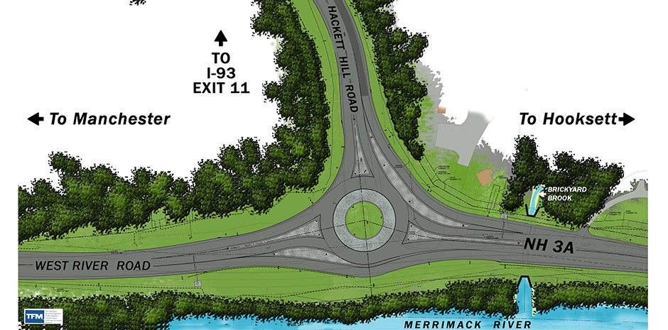 Hooksett, NH Roundabout - Hackett Hill Rd/3A/I-93 Exit 11