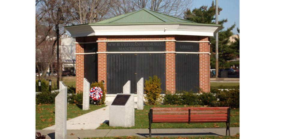 WWII Memorial in Veterans Park downtown Manchester, NH