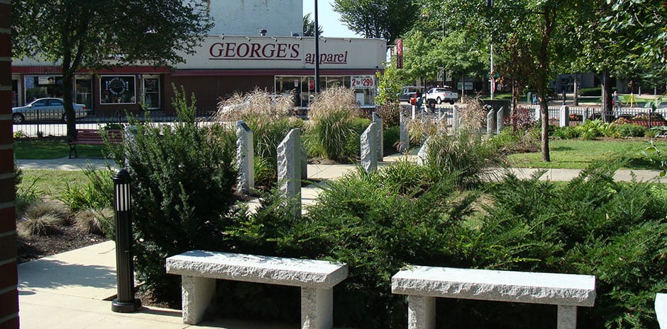 WWII Memorial in Veterans Park downtown Manchester, NH