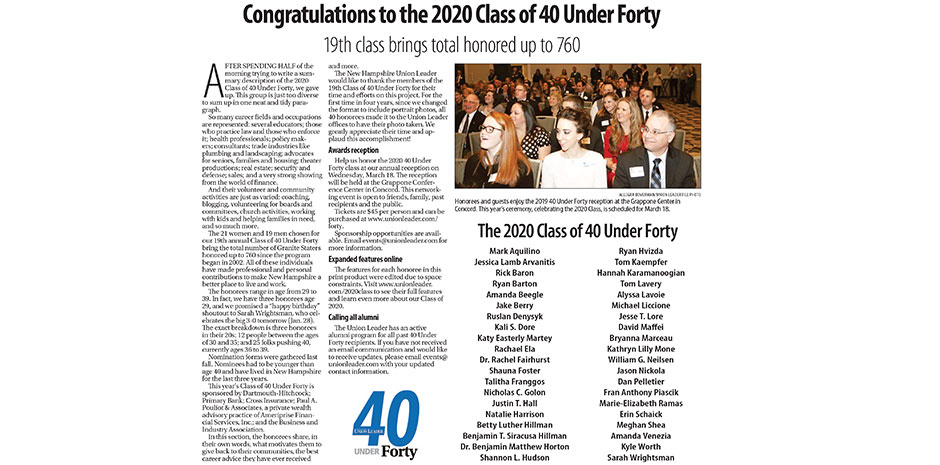 TFMoran's Nicholas Golon, PE - Union Leader 40 Under Forty Class of 2020