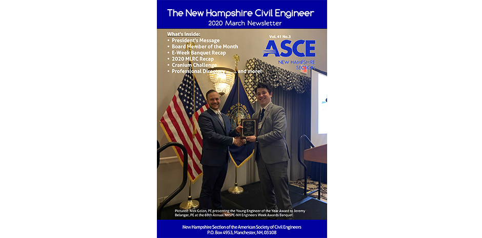 Jeremy Belanger on ASCE-NH Cover of March Newsletter