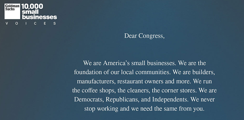 10,000 Small Businesses Voices Letter to US Congress