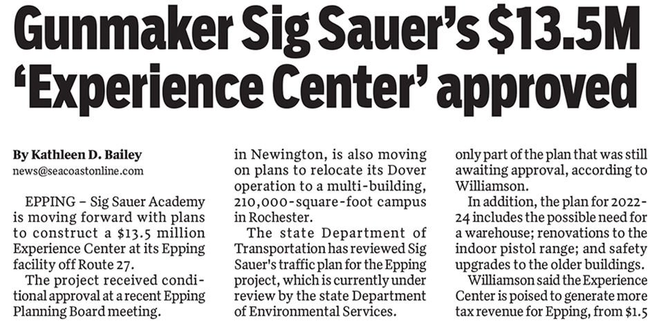 TFMoran civil engineers for Sig Sauer project published in Portsmouth Herald